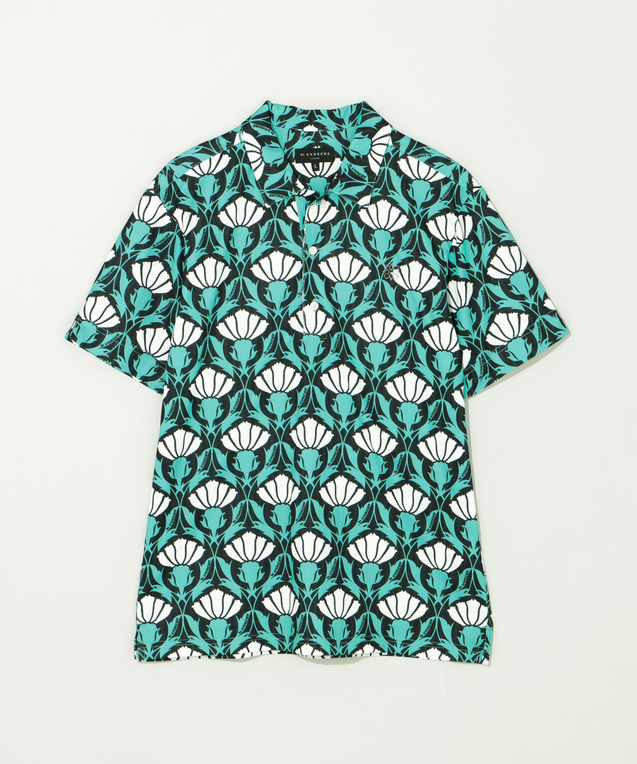 カノコサッカーストライプアザミ柄半袖シャツ (MENS) | St ANDREWS