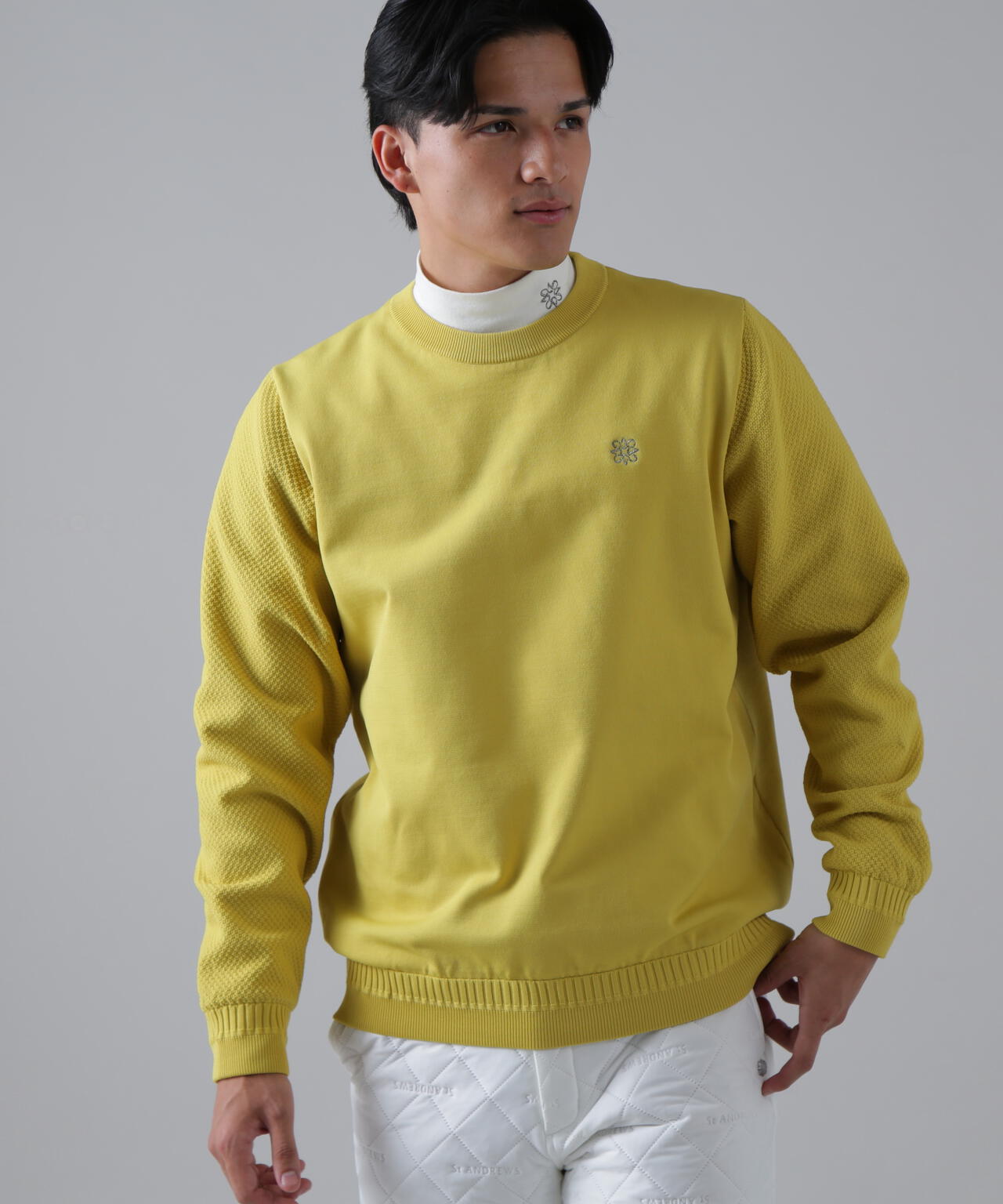 12G天竺×リンクス裏地付きクルーネックニットプルオーバー (MENS) | St