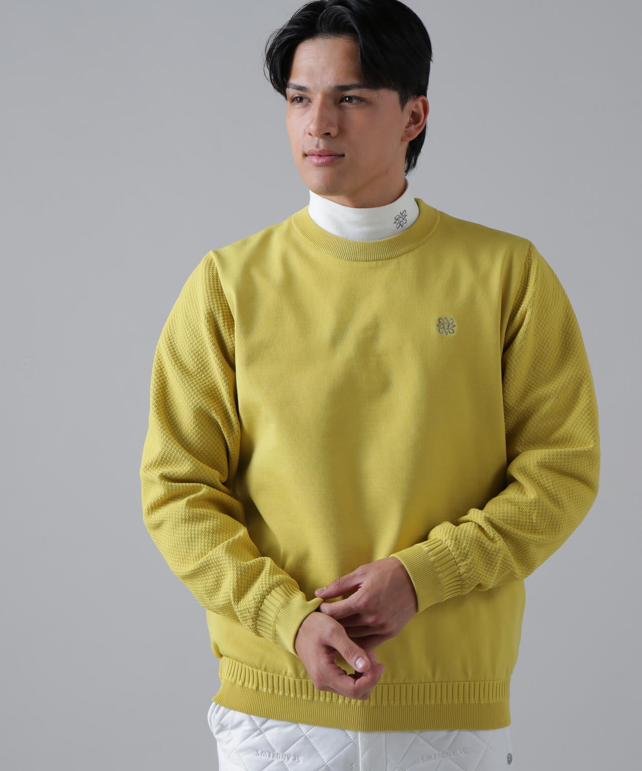 12G天竺×リンクス裏地付きクルーネックニットプルオーバー (MENS) | St