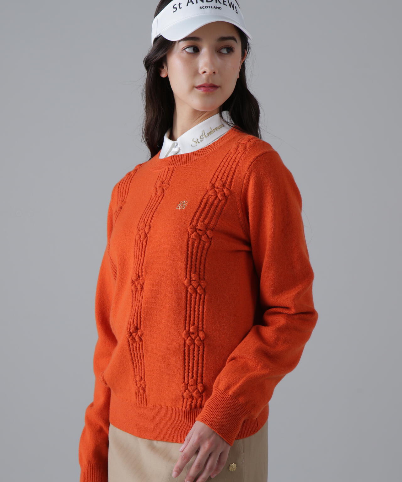 ST ANDREWS セントアンドリュース ケーブルニット セーター 赤 未使用