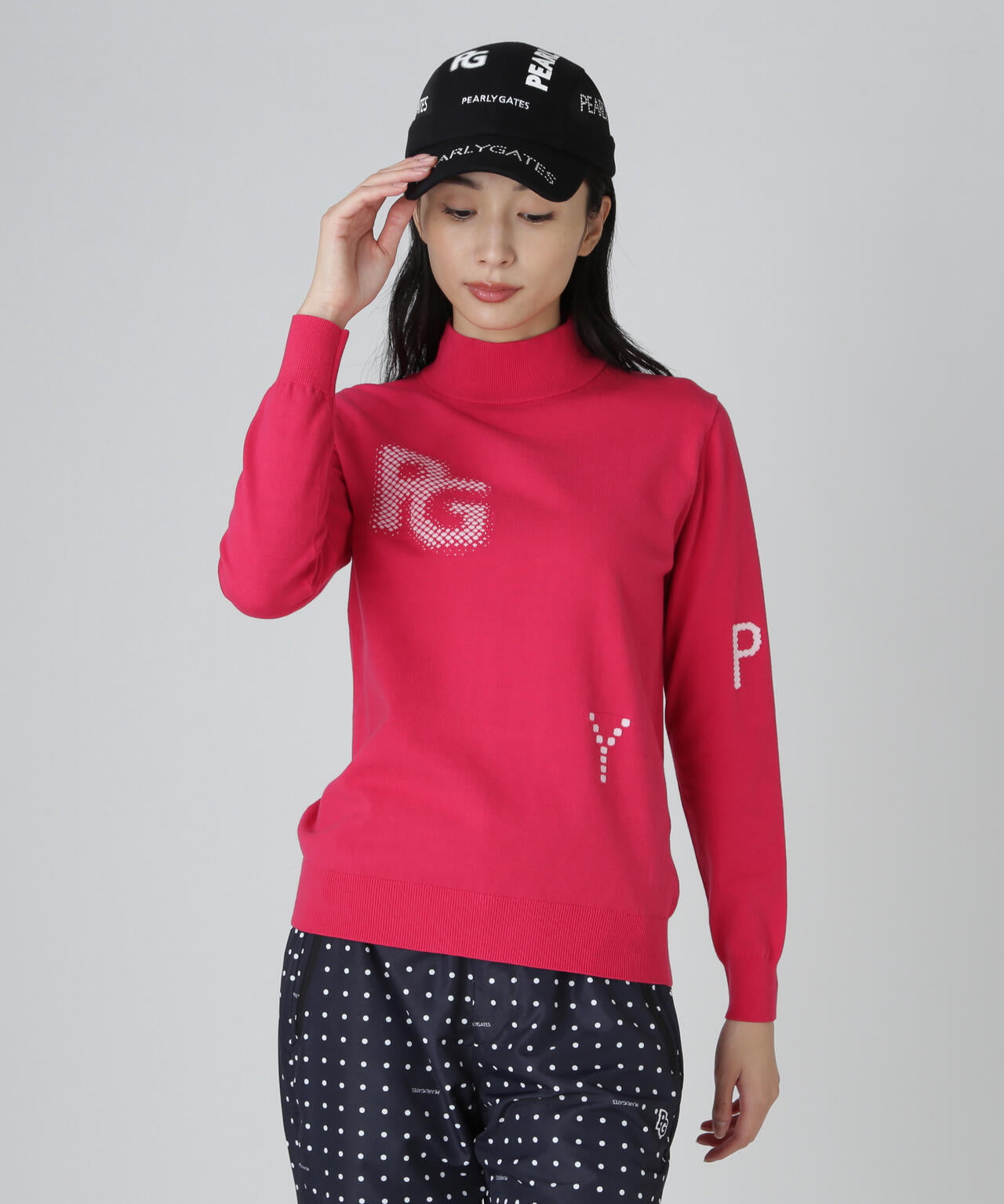 12G部分ジャガードカシミヤタッチコットンハイネックニットプル