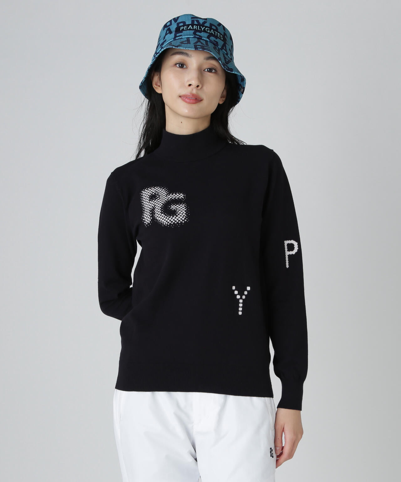 12G部分ジャガードカシミヤタッチコットンハイネックニットプル