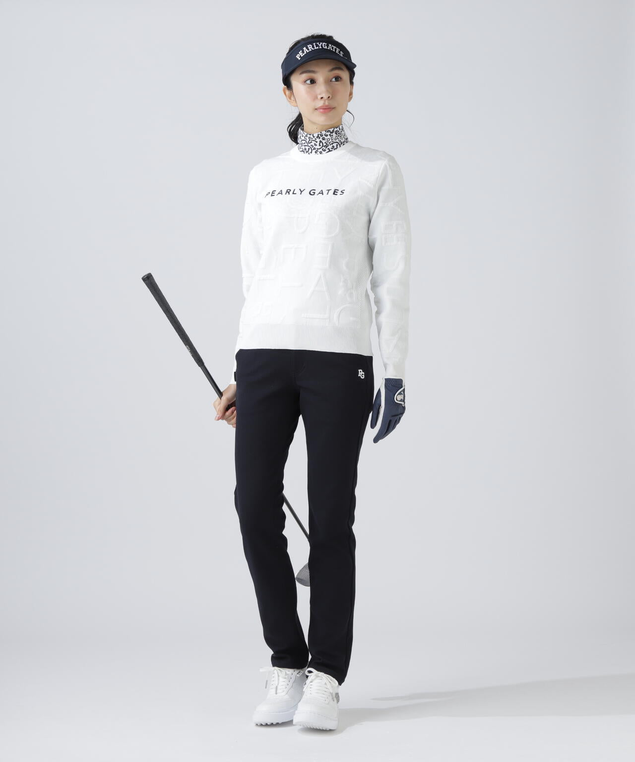 14Gクルーネックニットプルオーバー ＜ジャガードロゴ総柄＞ | PEARLY