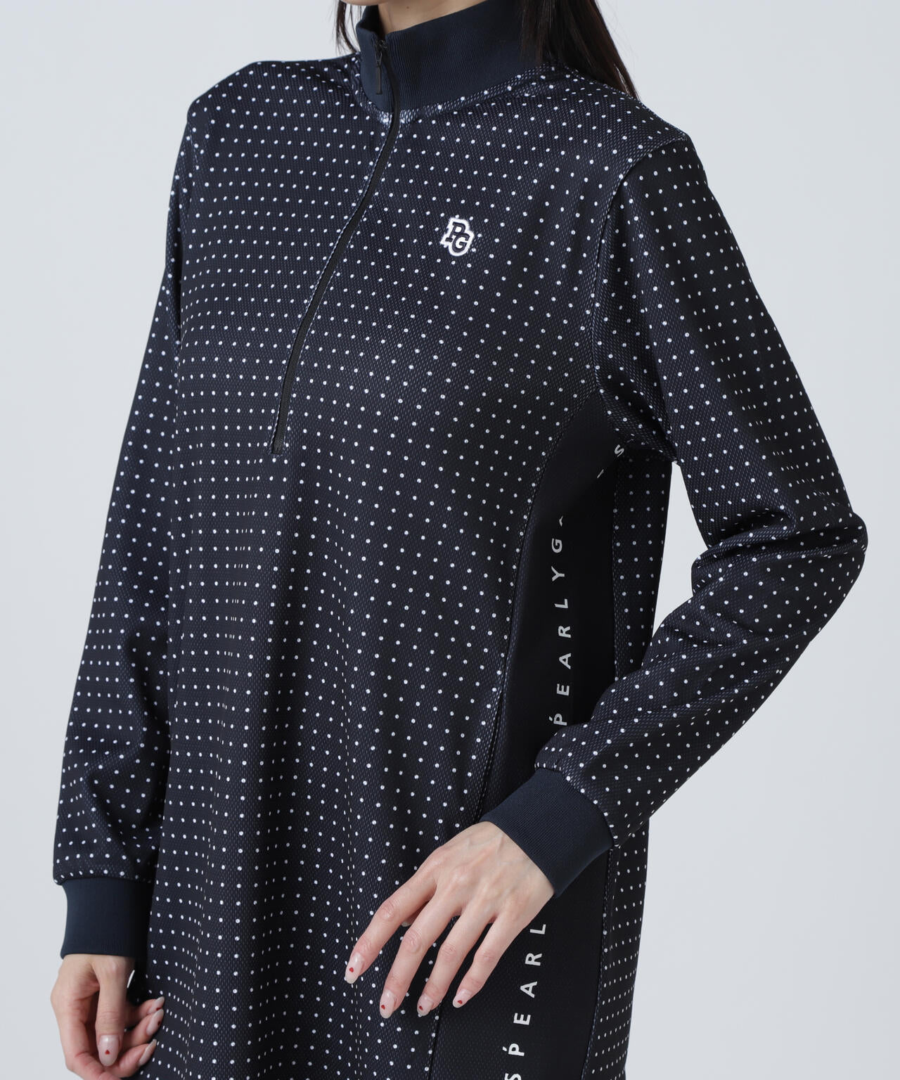 メッシュダンボール ハーフジップアップワンピース ＜ミニドット柄