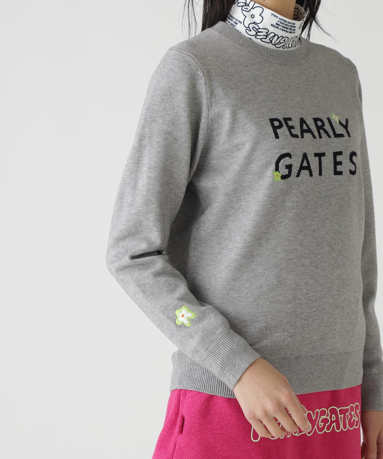 12G天竺×インターシャ クルーネックニットプルオーバー | PEARLY GATES