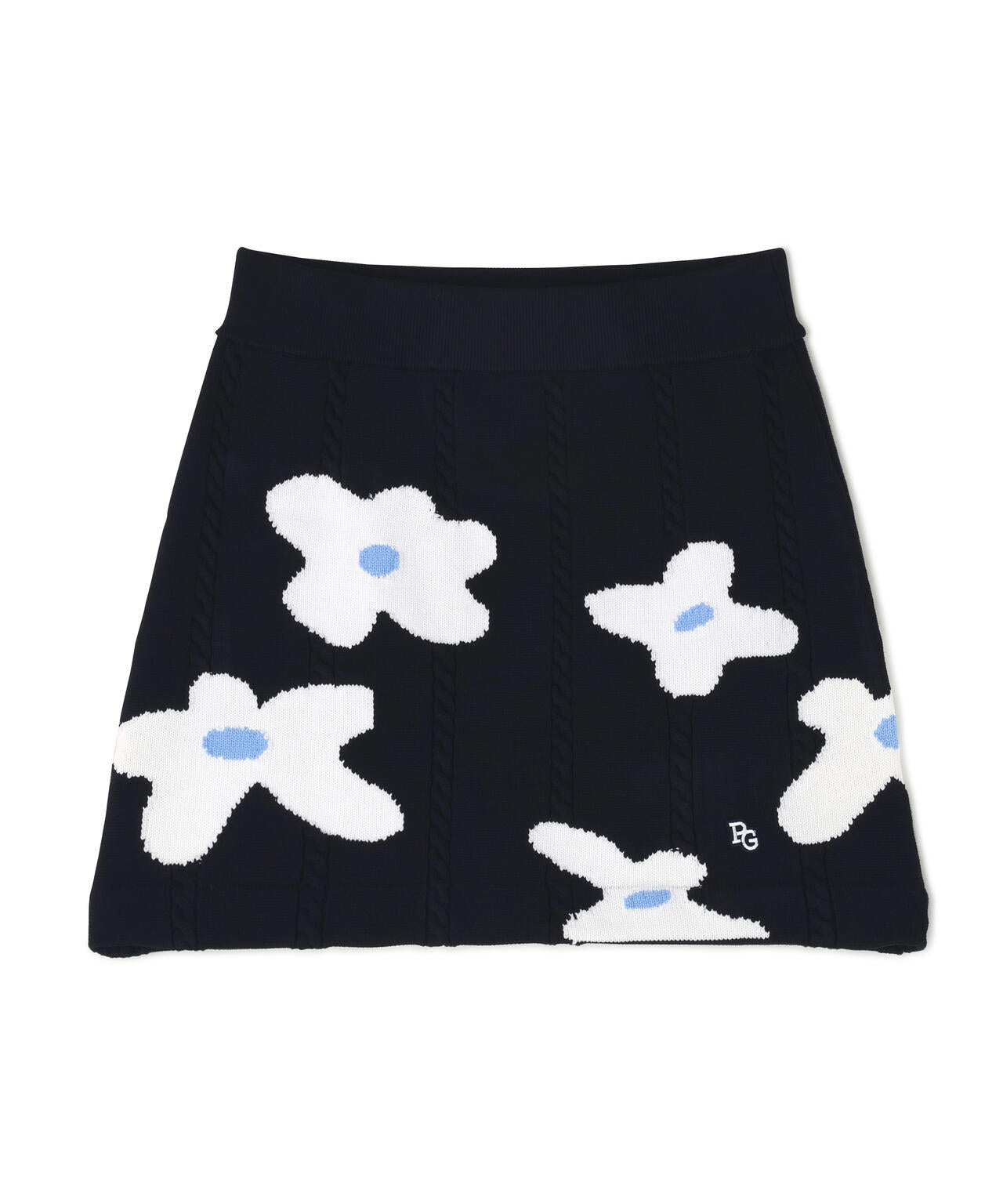 アラン柄×インターシャニットスカート ＜ランダム編みフラワー柄