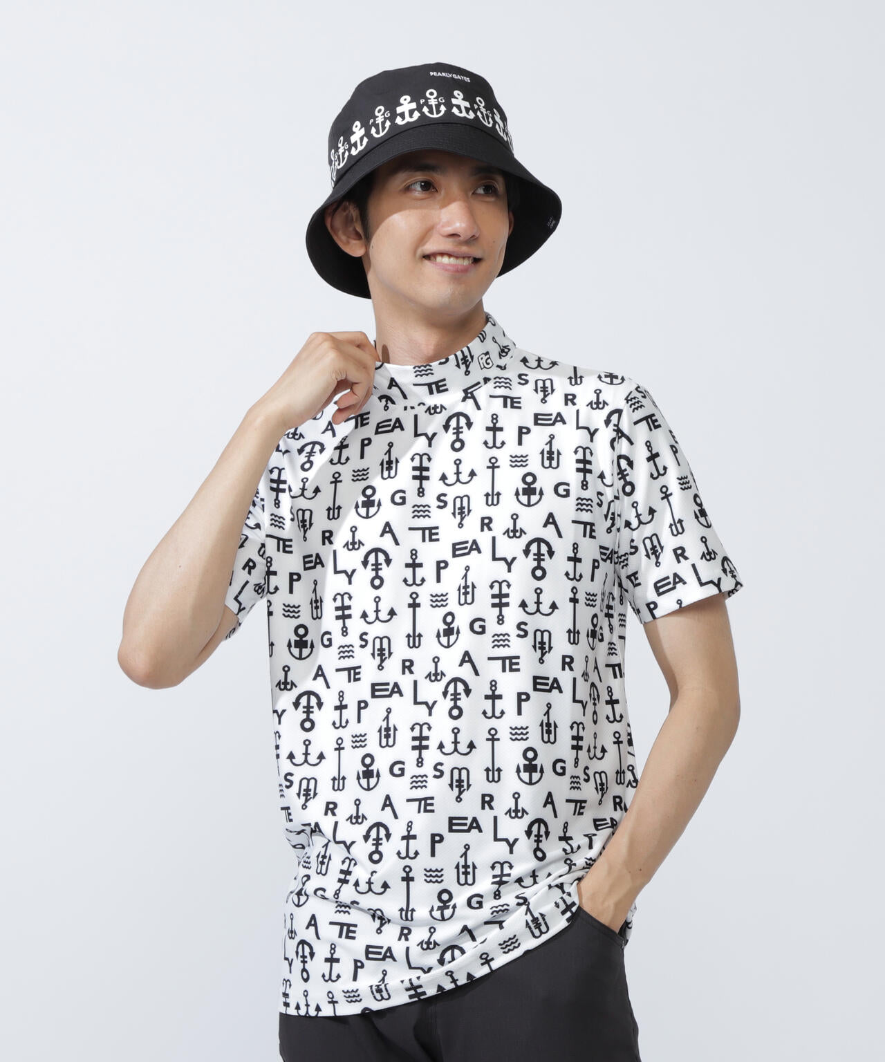 アンカーロゴ柄プリント半袖モックネックカットソー | PEARLY GATES