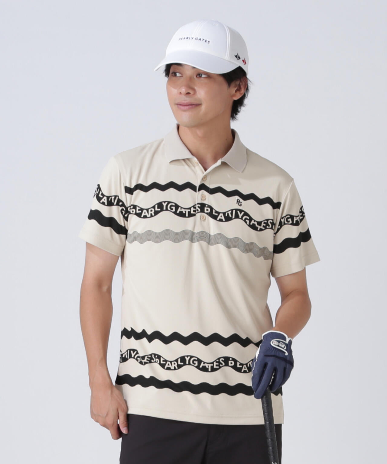 36Gパネルジャガード半袖ポロシャツ ＜ウェーブロゴボーダー柄