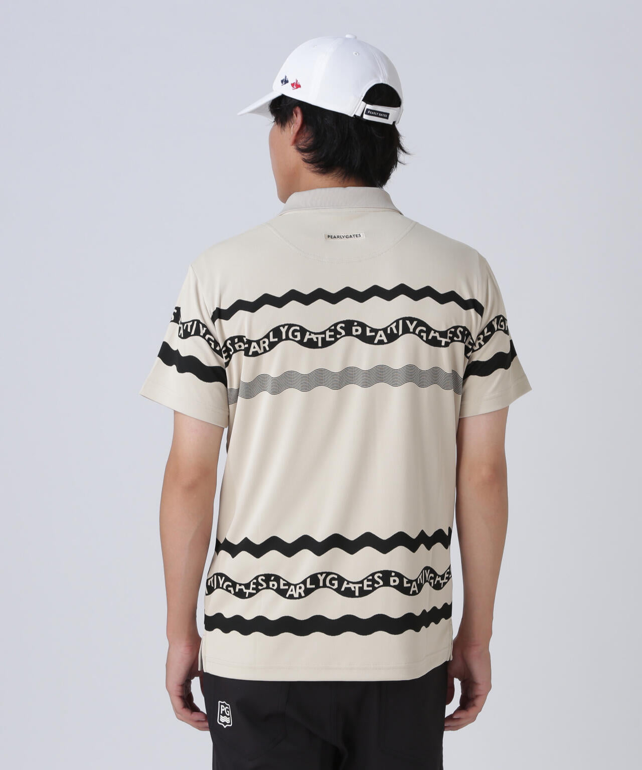 36Gパネルジャガード半袖ポロシャツ ＜ウェーブロゴボーダー柄
