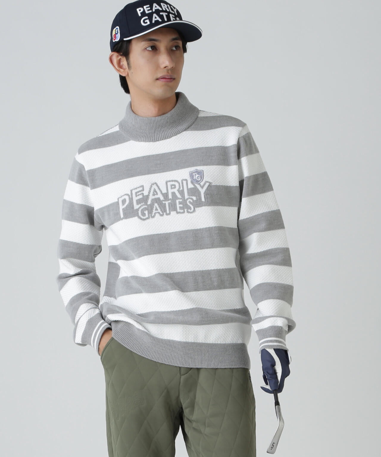 10G天竺ボーダー柄モックネックニットプルオーバー | PEARLY GATES