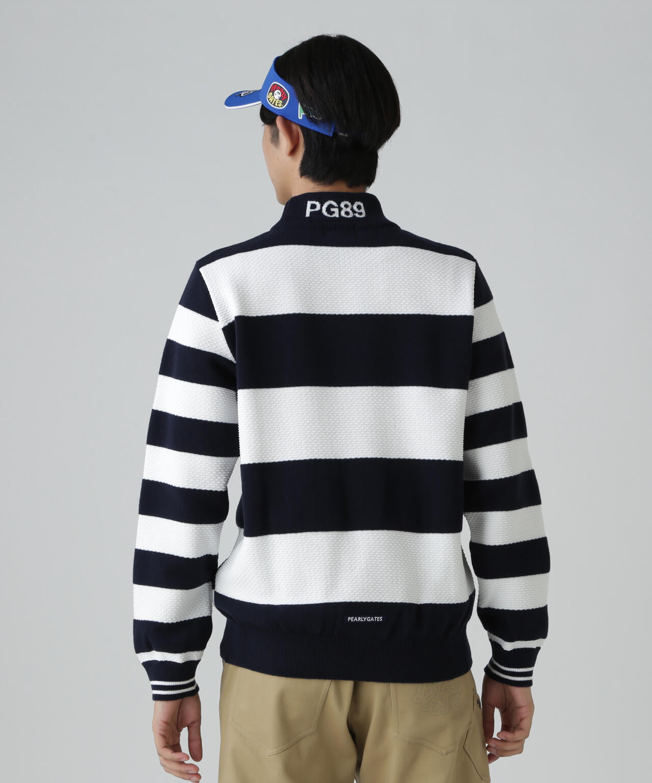 防寒 蓄熱 裏地付き パーリーゲイツ ニット L〜XL相当 紺 白 ボーダー