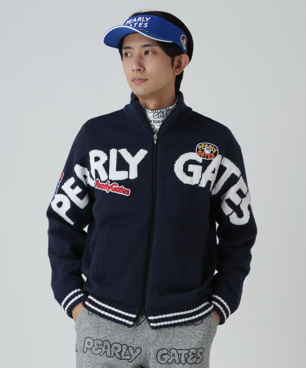 7G部分ジャガード×ストレッチ裏地フルジップニットブルゾン | PEARLY