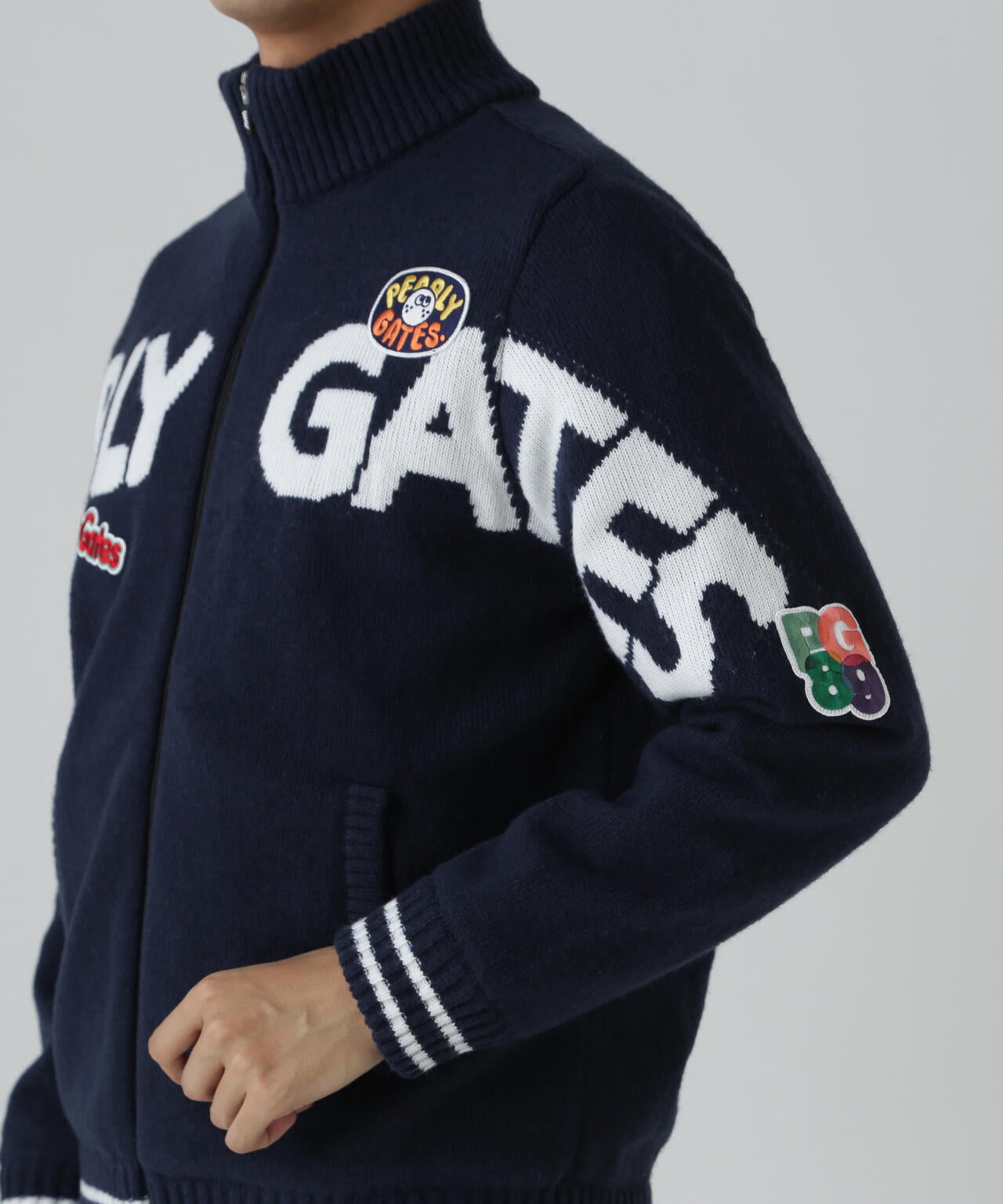 7G部分ジャガード×ストレッチ裏地フルジップニットブルゾン | PEARLY