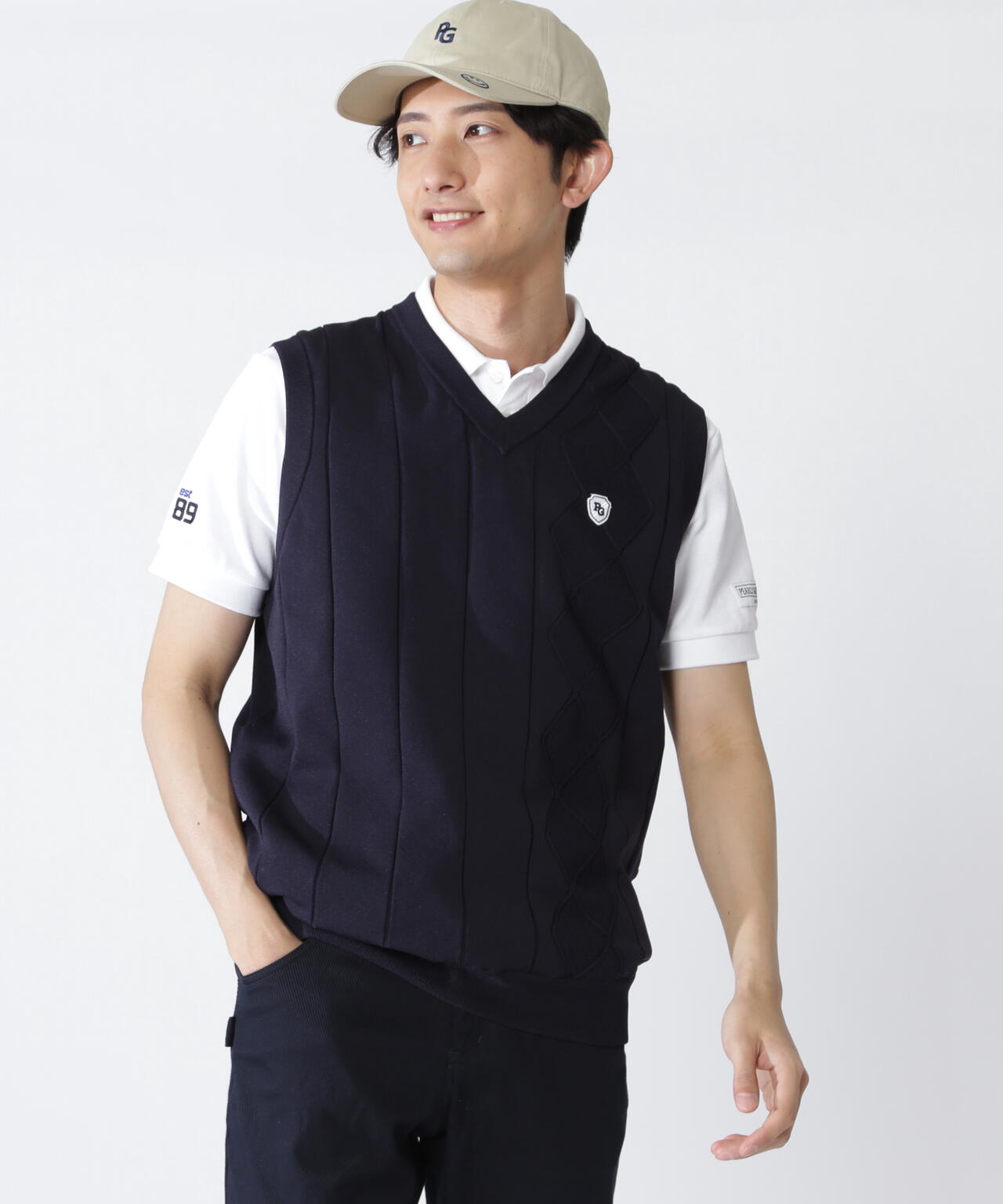 アラン柄リバーシブルVネックニットベスト | PEARLY GATES（パーリー