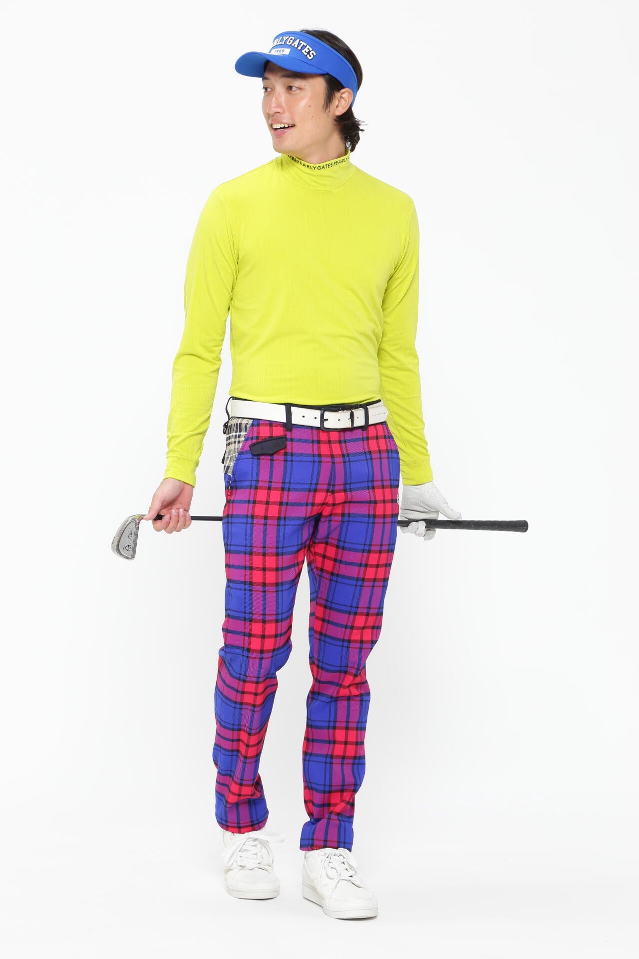 マルチチェック柄 ポリエステルストレッチチェック 5ポケットパンツ