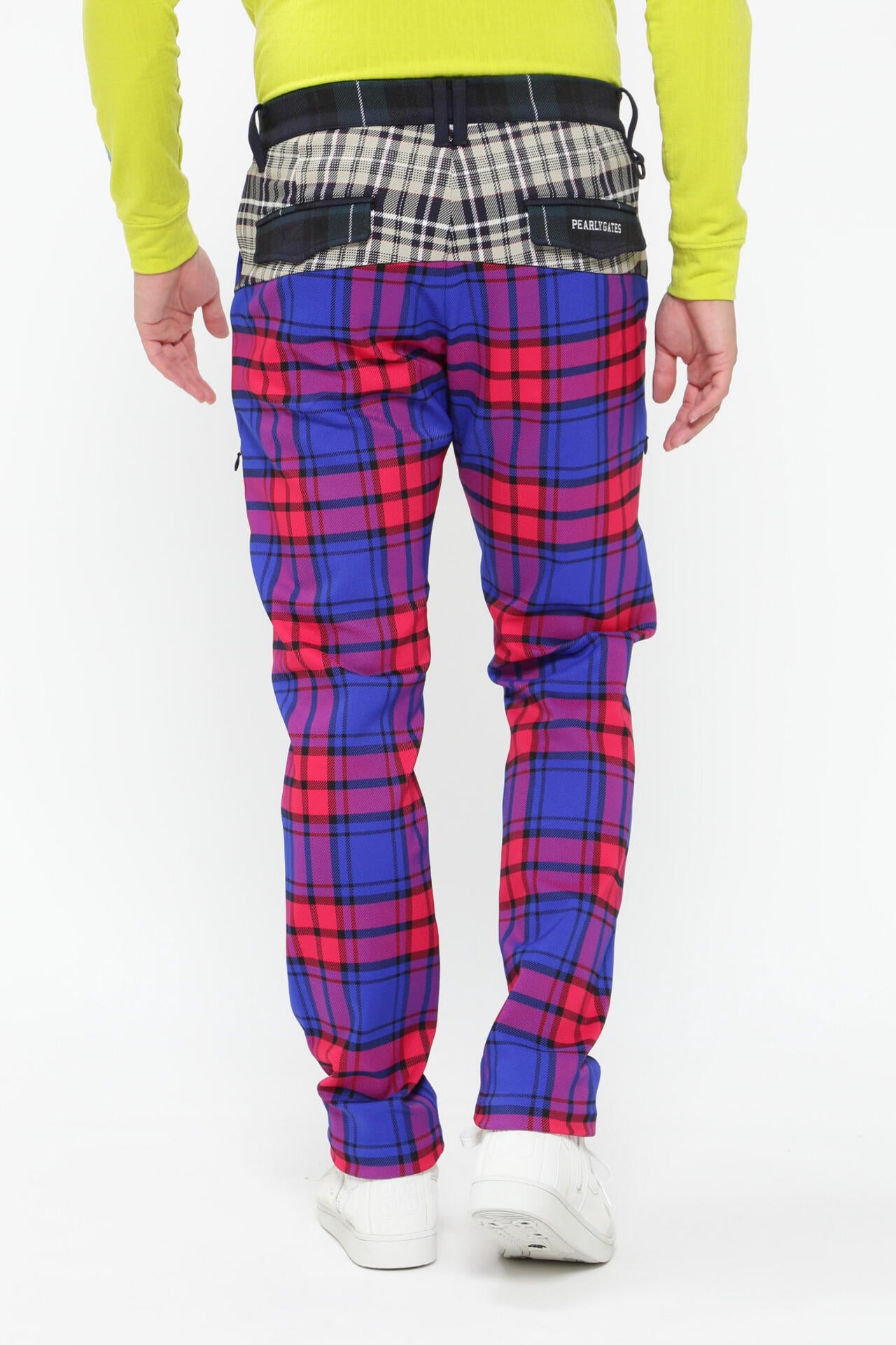 マルチチェック柄 ポリエステルストレッチチェック 5ポケットパンツ