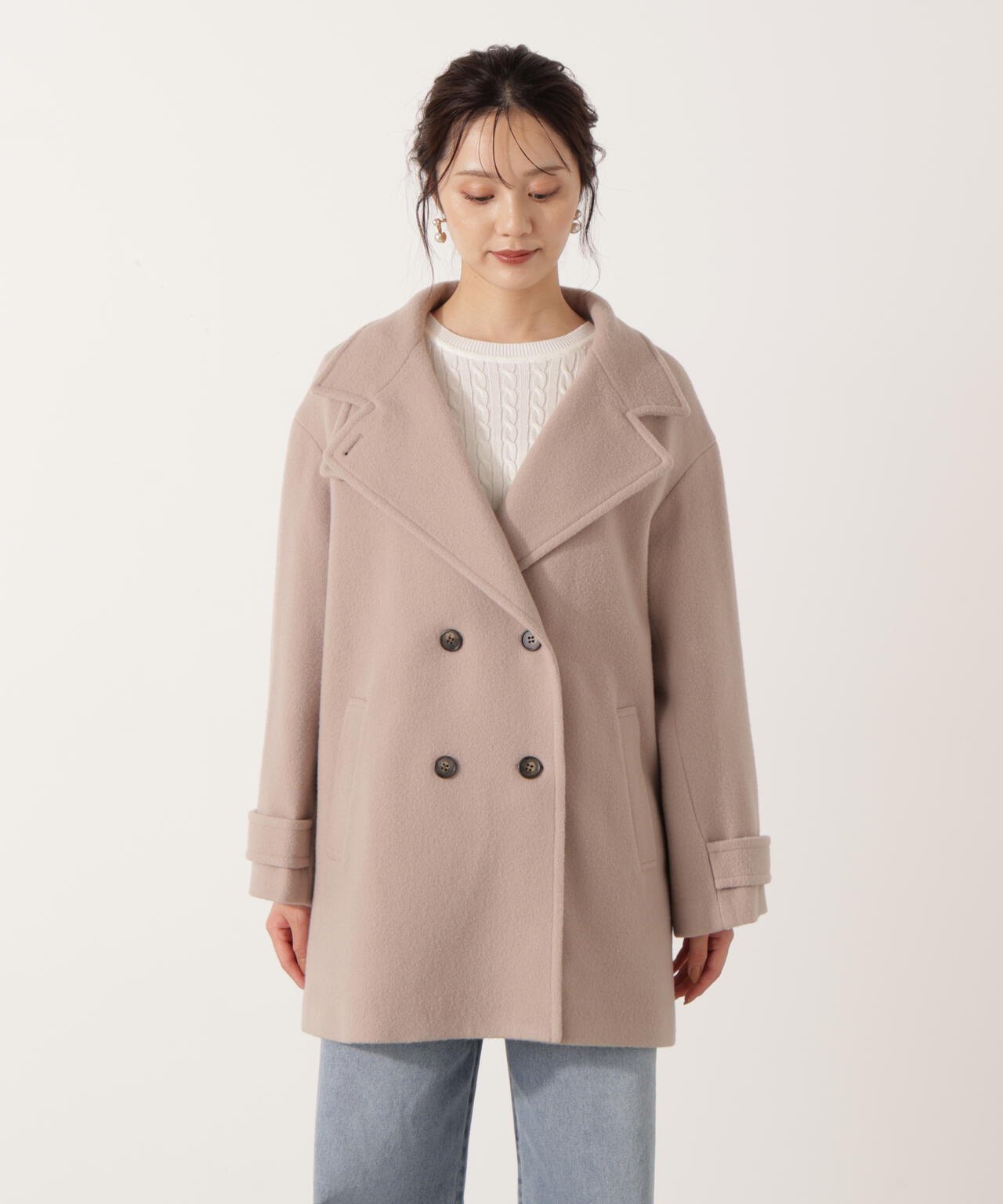 青島心さん着用】2wayミドルコート【ネールピンク：WEB限定