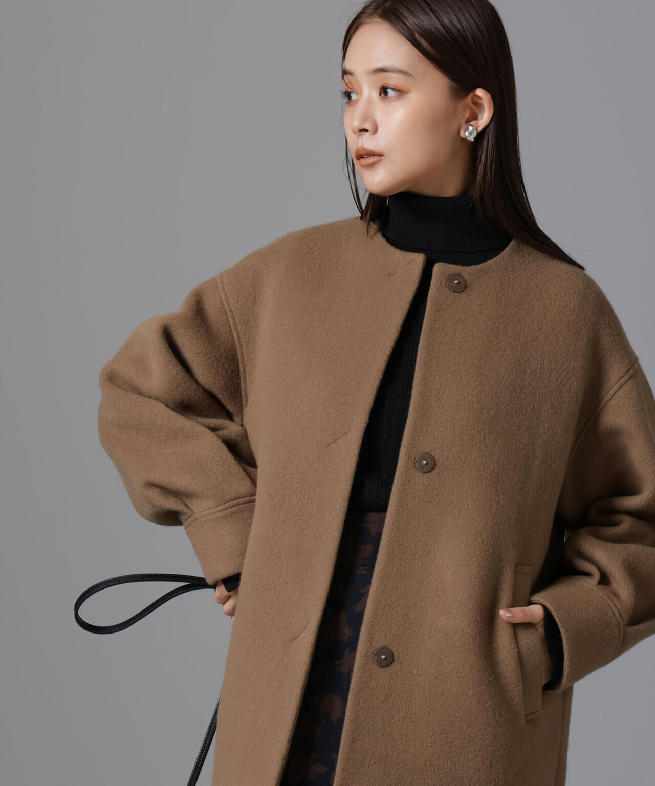 PECOLAMBウールカシミヤノーカラーミドル丈コート | NANO universe