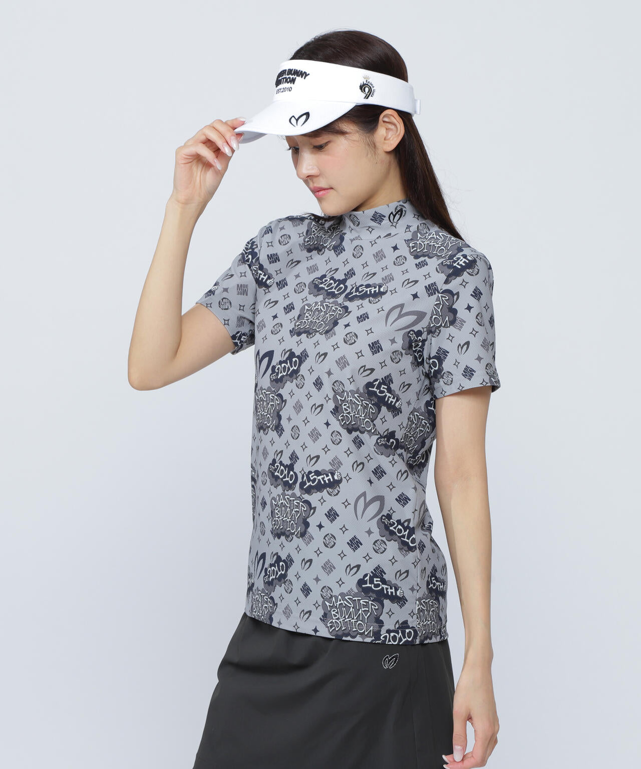 ナイロンハニカムトリコットふきだしプリント半袖ハイネックカットソー