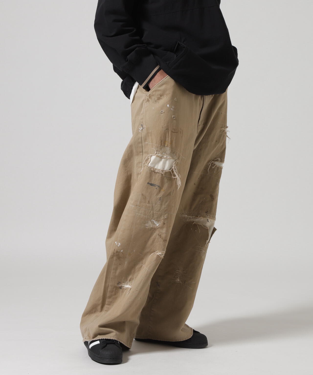 Ancellm REMAKE WIDE CHINO TROUSERS BROWN