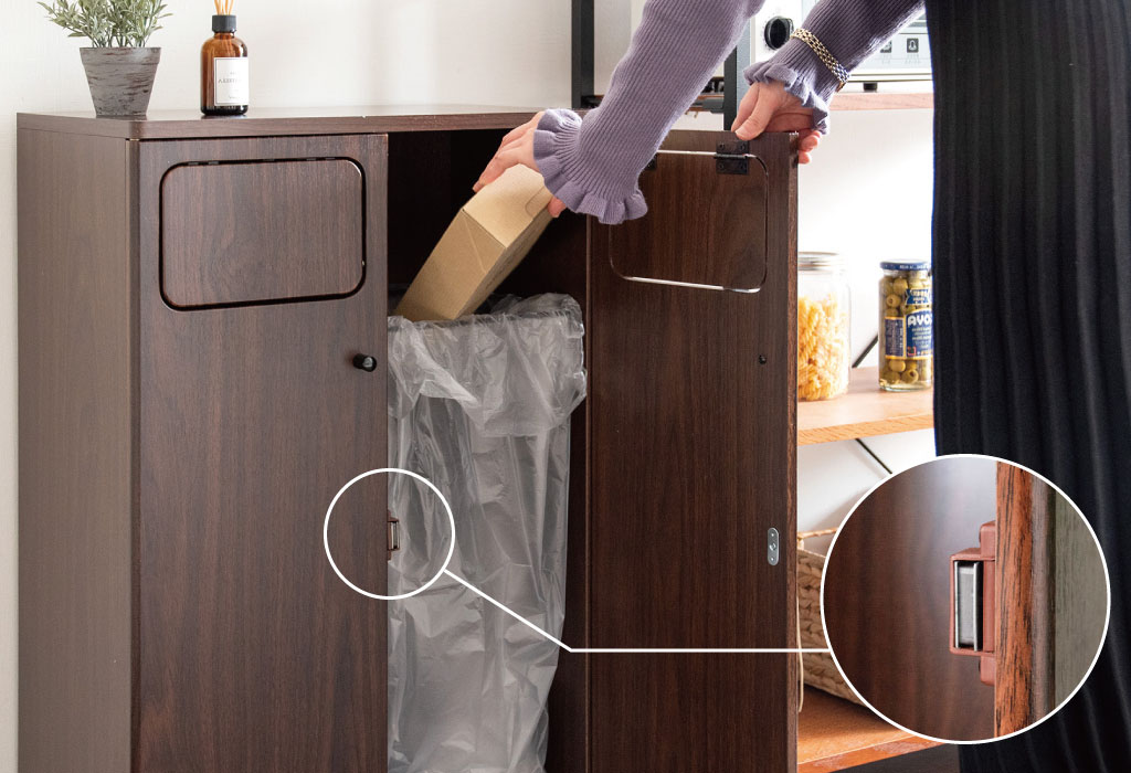 木目調スイング式ダストボックス ダブル | ゴミ箱・インテリア雑貨