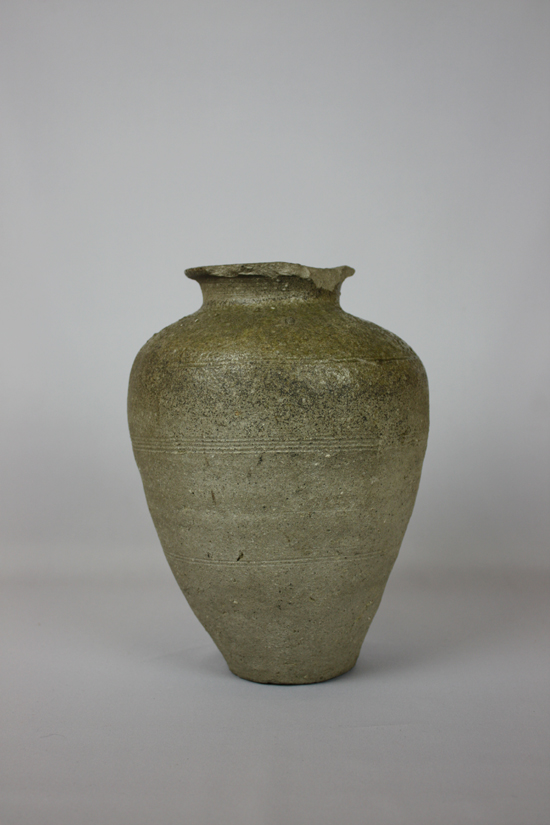 古常滑】三筋壺 降物 趣ある窯くっつき 古物 お経の入れ物 三本の筋が