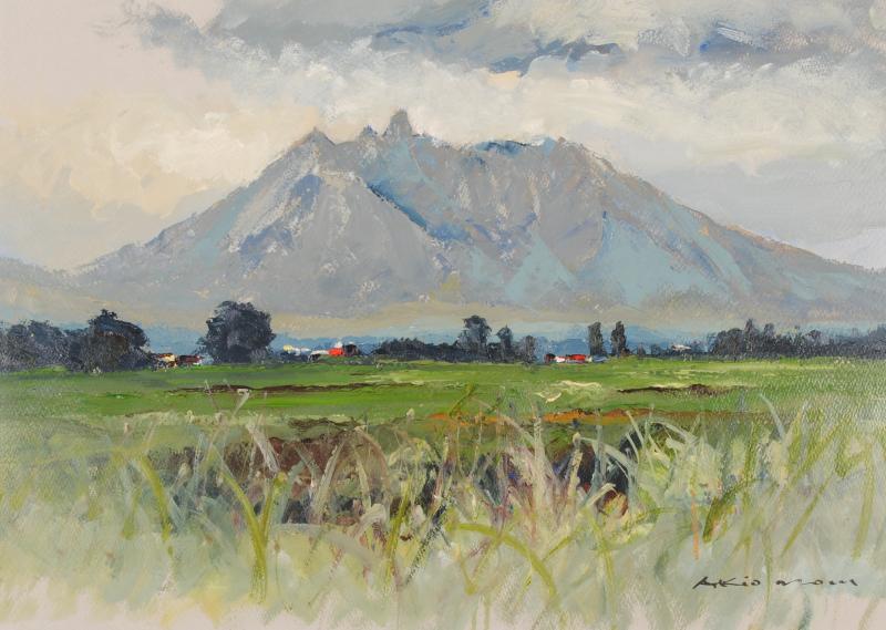 阿蘇の絵画を油絵で描いた野村昭雄の阿蘇の絵「朝の根子岳」をご購入