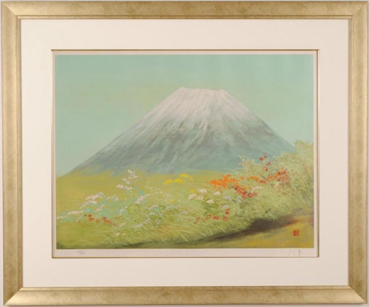 富士山の絵をリトグラフの版画で制作した岡信孝の富士山の絵「秋野富士