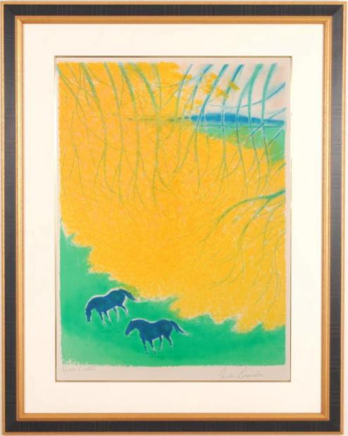 アンドレ・ブラジリエがリトグラフの版画で制作した馬の絵画「秋の草原