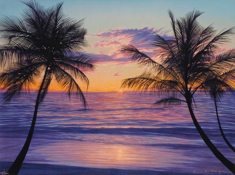 海の絵をシルクスクリーンの版画で制作したデビット・ガエーゴスの