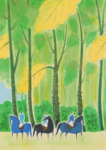 馬の絵画をリトグラフの版画で制作したセルジュ・ラシスの馬の絵「森の