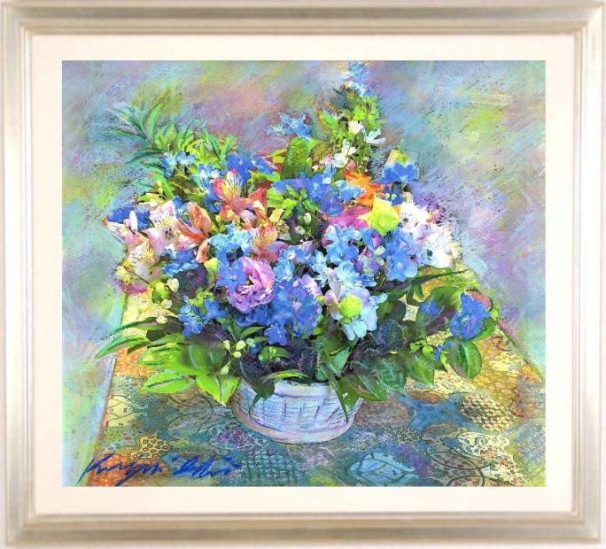 絵画のパステル画で石井清が描いた花の絵「デルフィ グランブルーの