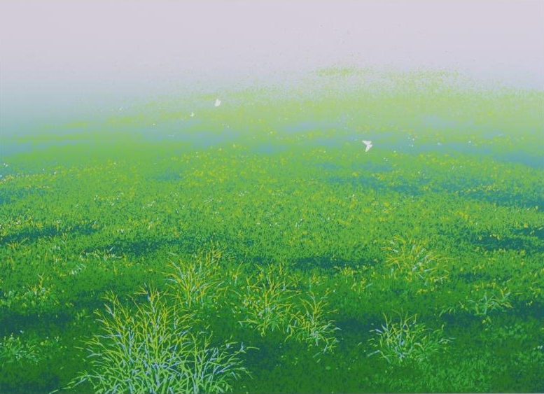 蝶の絵をシルクスクリーンの版画で制作した池上壮豊の蝶の絵「萌草-5