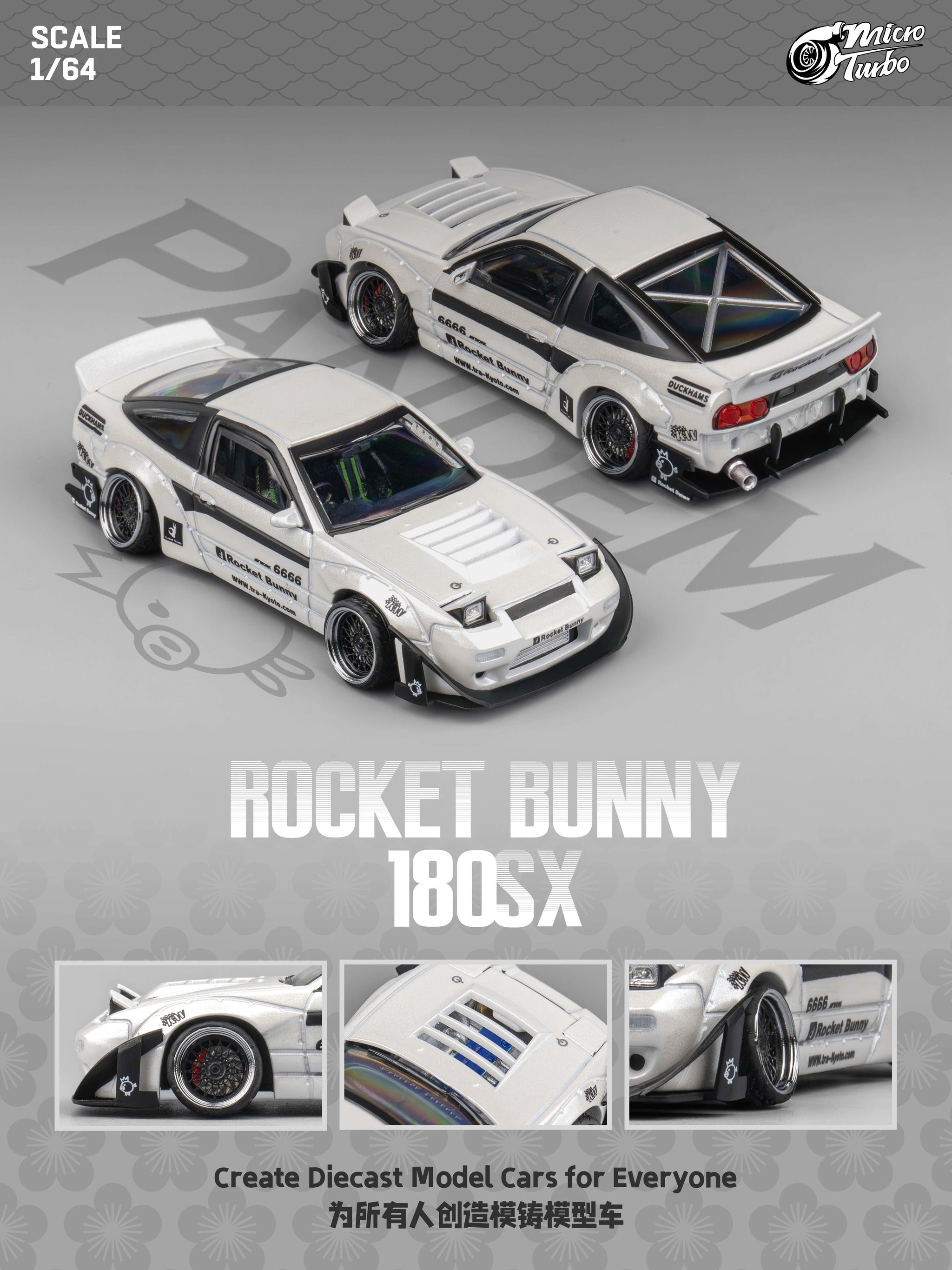 Microturbo - 1/64 Custom 180SX Rocket Bunny - Metalic White