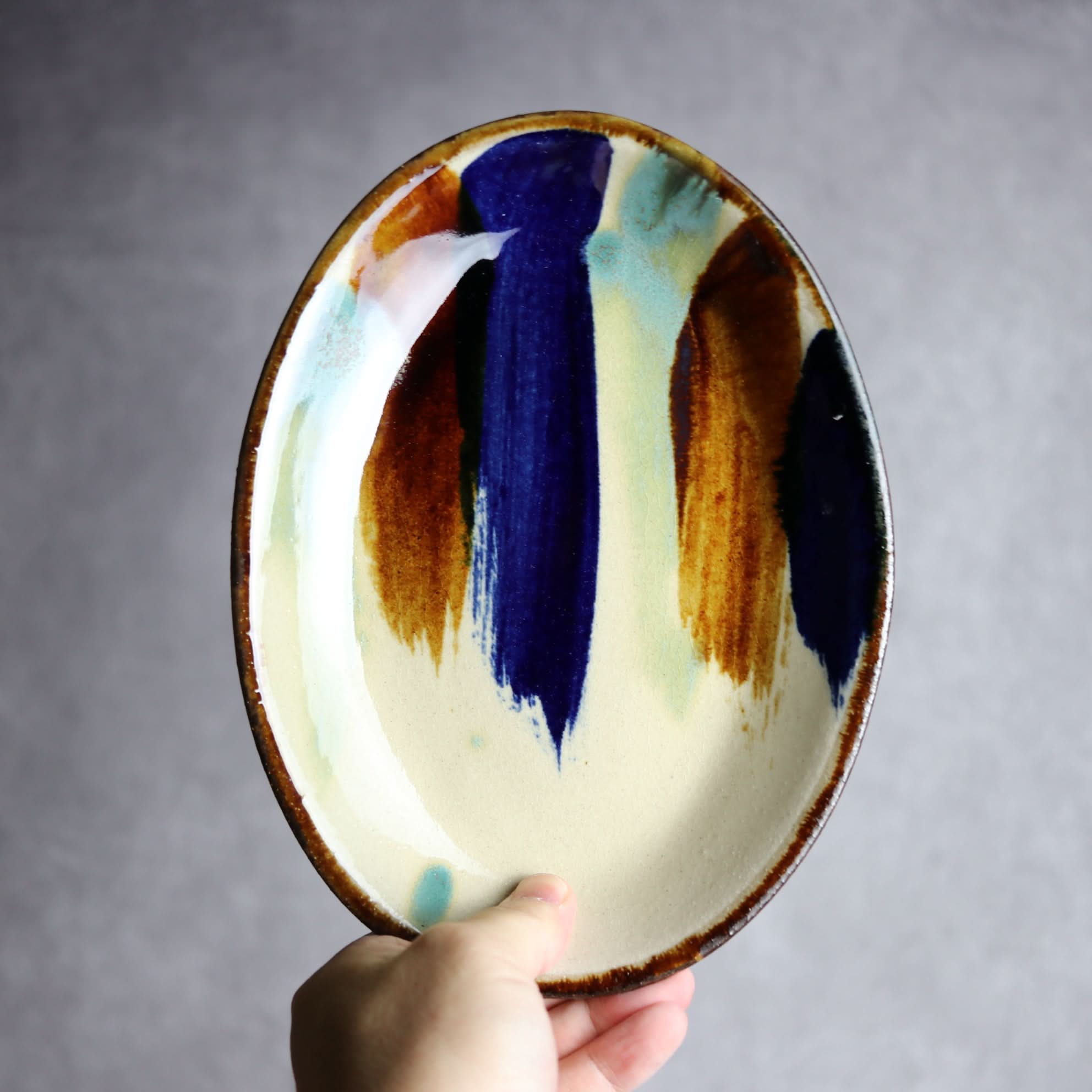 オーバル皿1 ライン紋 やちむん 陶器 エドメ陶房｜エドメ陶房