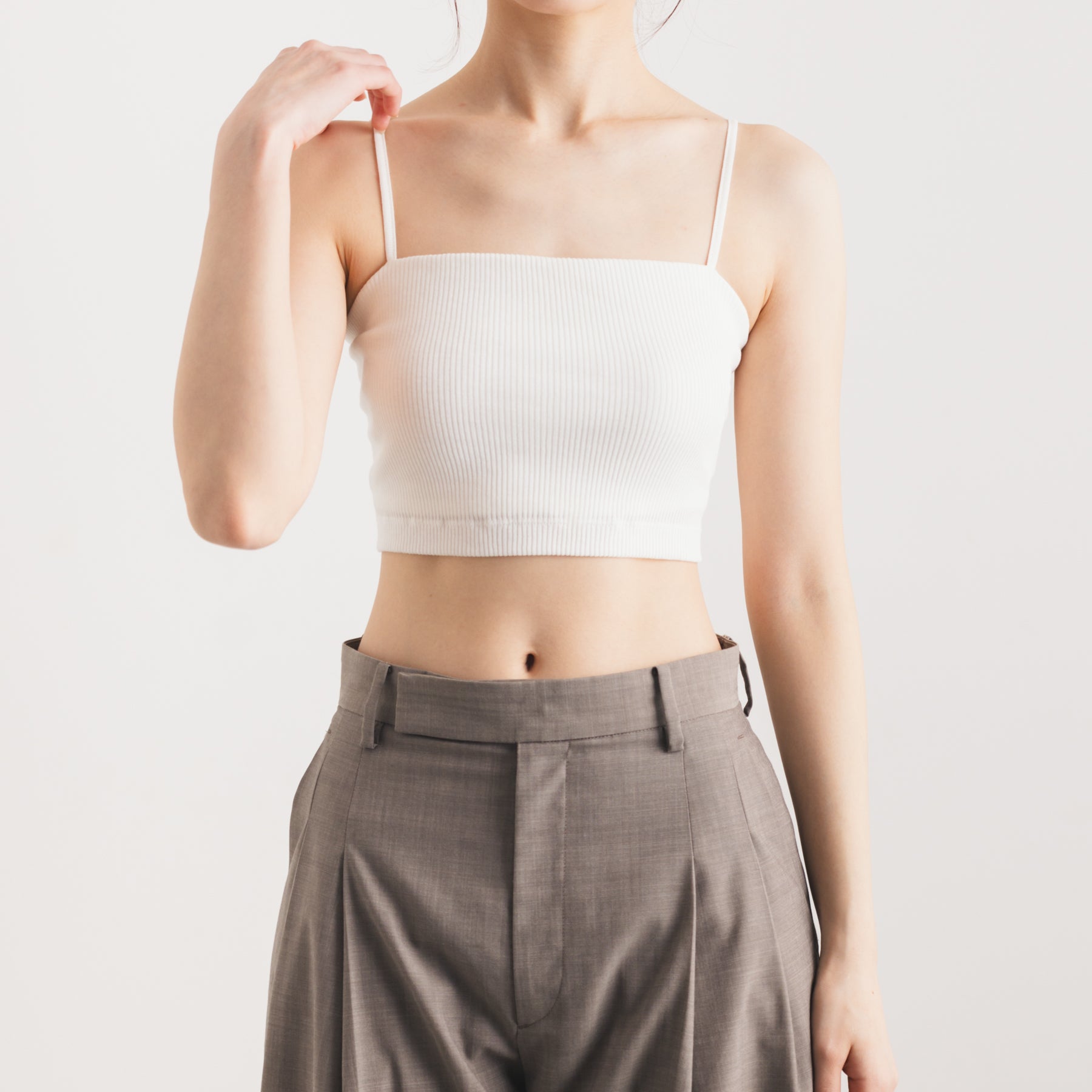 コットンシルクリブ ベアトップブラ, ホワイト／バンドゥ