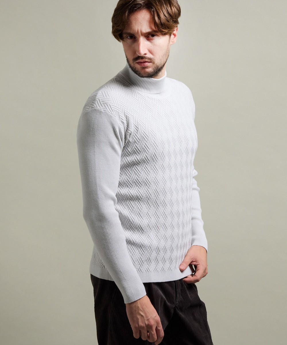 HIDEAWAYS BLACK】バスケットジャカードタートルネックニット｜プル
