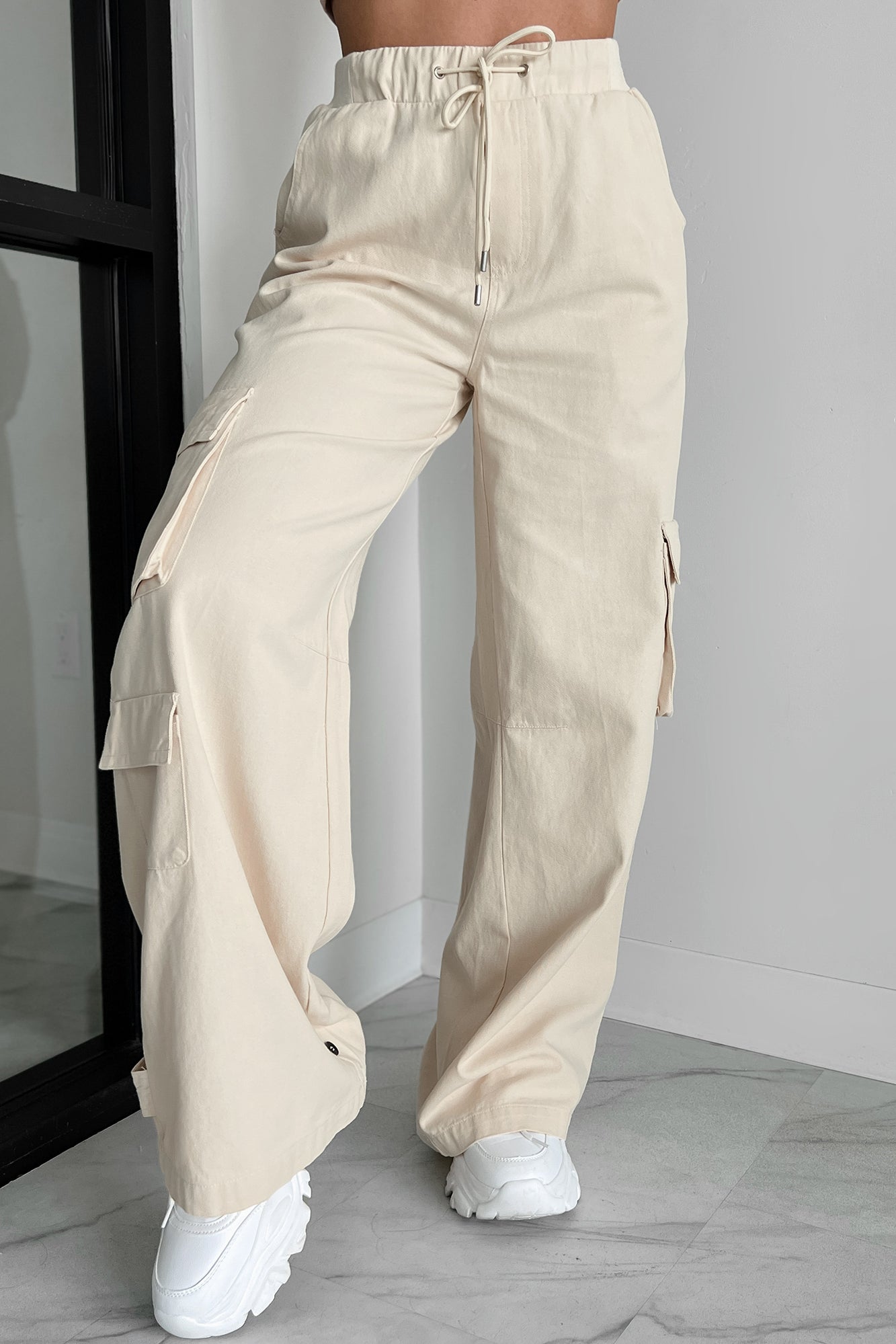 Time Catches Up Wide Leg Cargo Pants (Beige) · NanaMacs