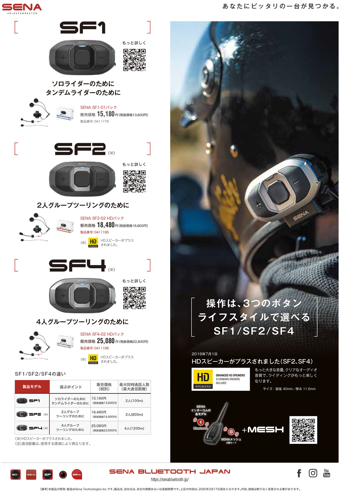インカムSENA セナ SF2-03 シングルパック | 《公式》南海部品の通販