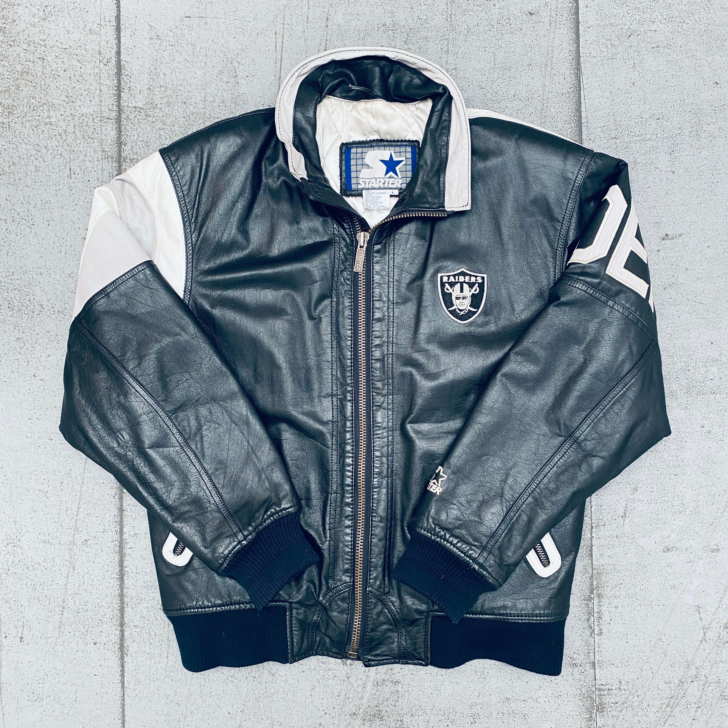 Oakland Raiders: 1990's Leather Fullzip Split Back Starter Jacket