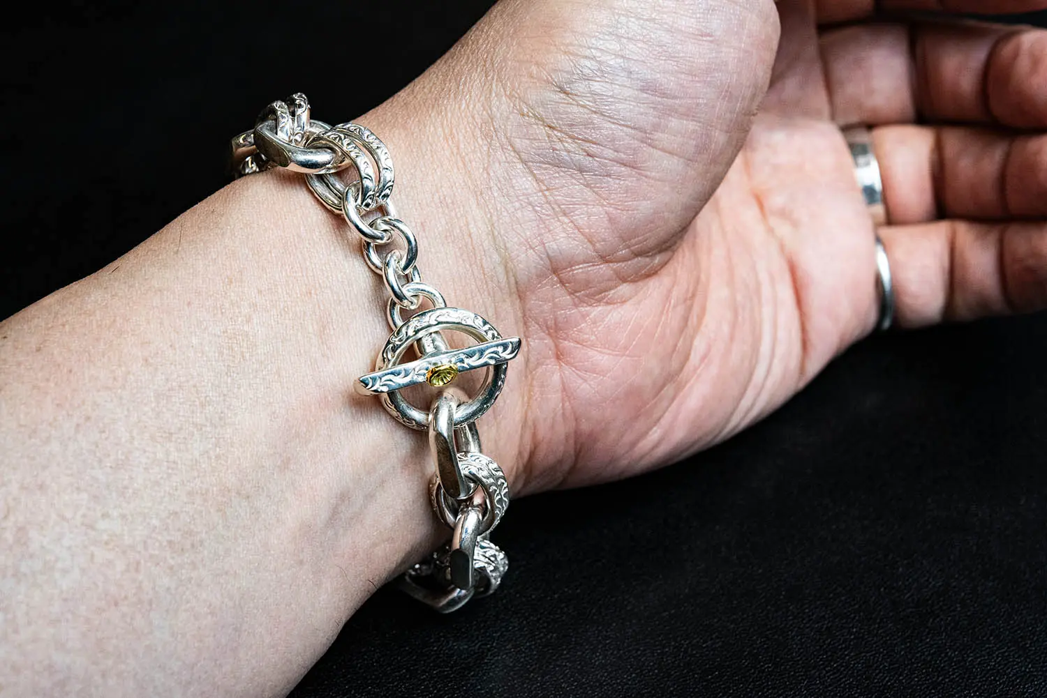 HIDEO MOTOIKE K18メタル付ウエダハンドメイドチェーンブレスレット