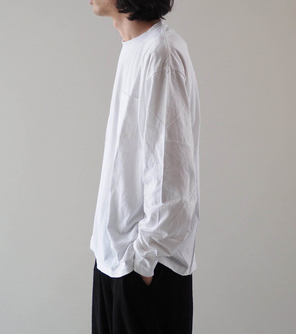 COMOLI サープラス 長袖シャツ , White – Navyblue