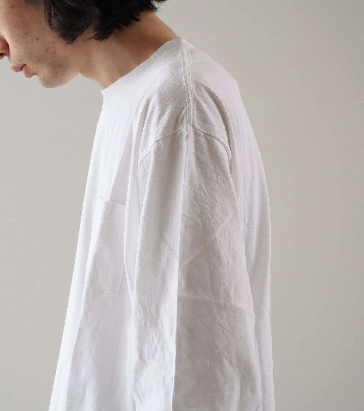COMOLI サープラス 長袖シャツ , White – Navyblue