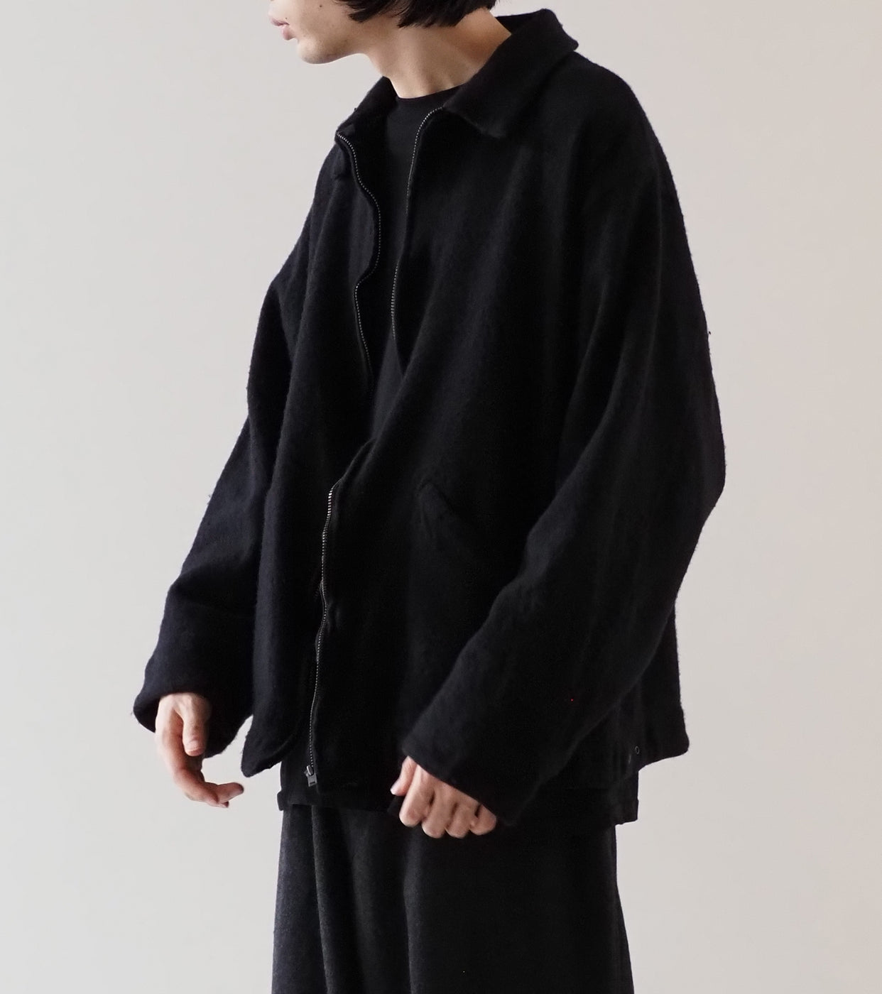 COMOLI Felted Wool Zip Short Jacket , Black – Navyblue