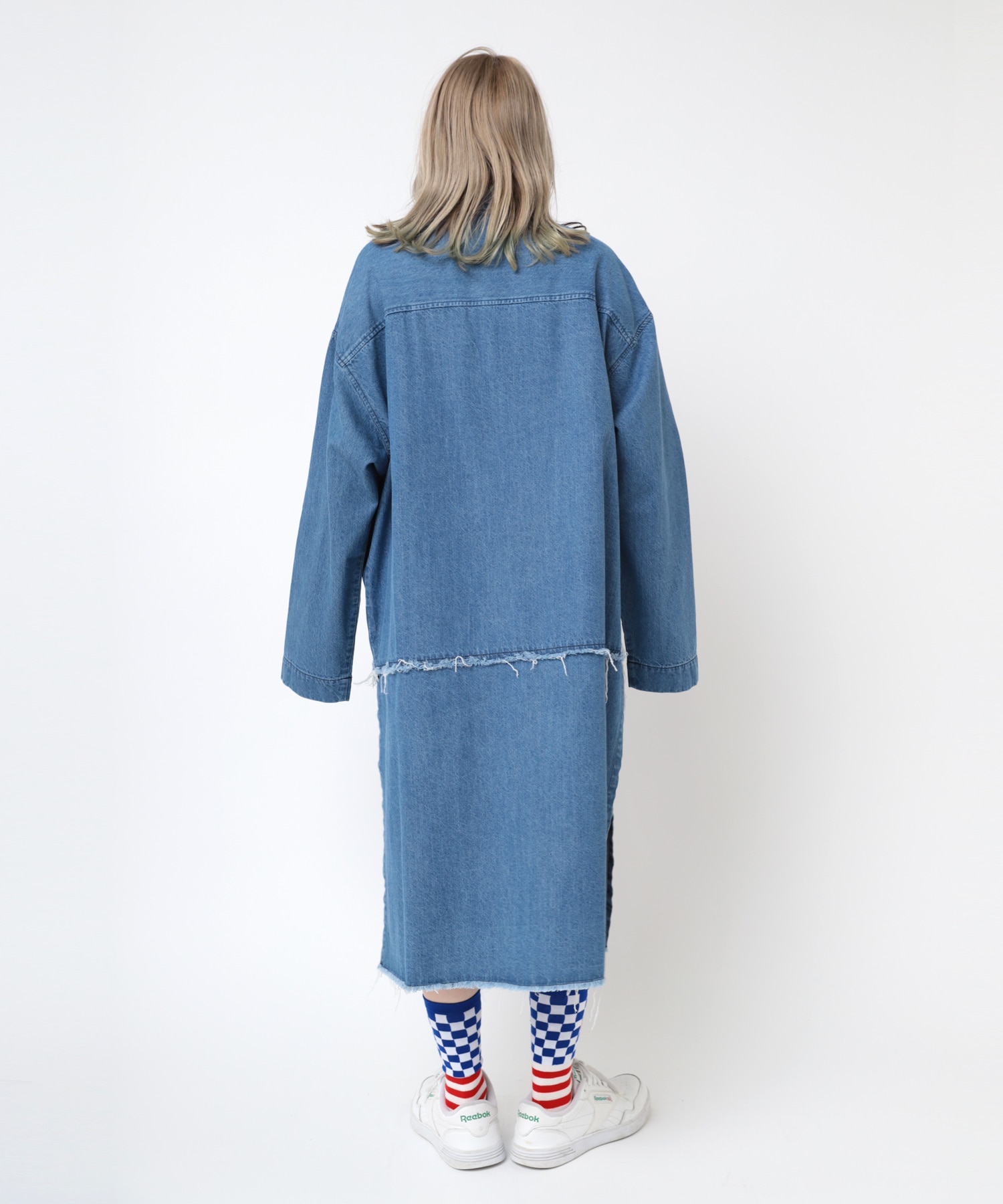 D1663 デニムロングシャツワンピース(M インディゴブルー): ワンピース