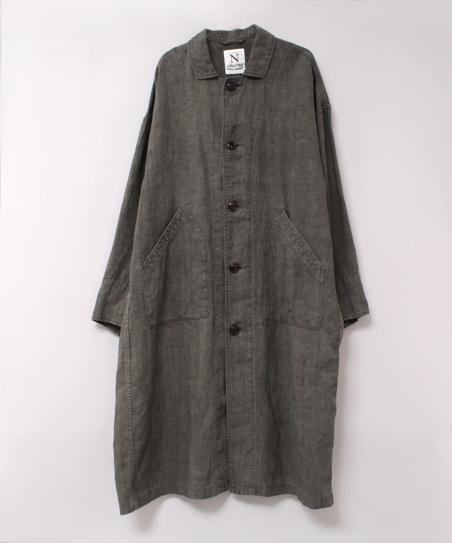 C0784 JAPAN LINENアンティークワークコート(F 黒染めグレー