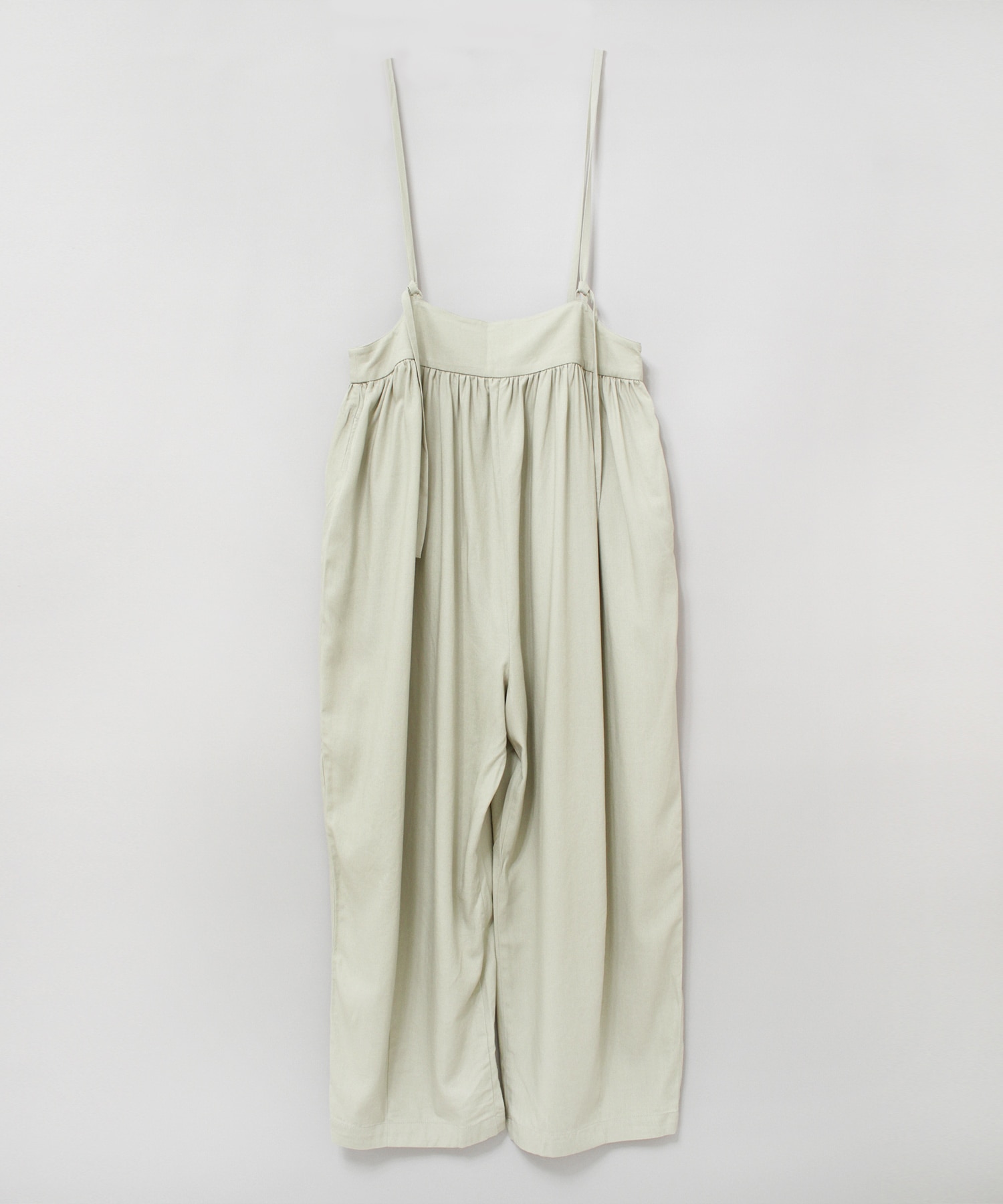 O0723 レーヨンリネンコットンギャザーサロペット(M セージグレー