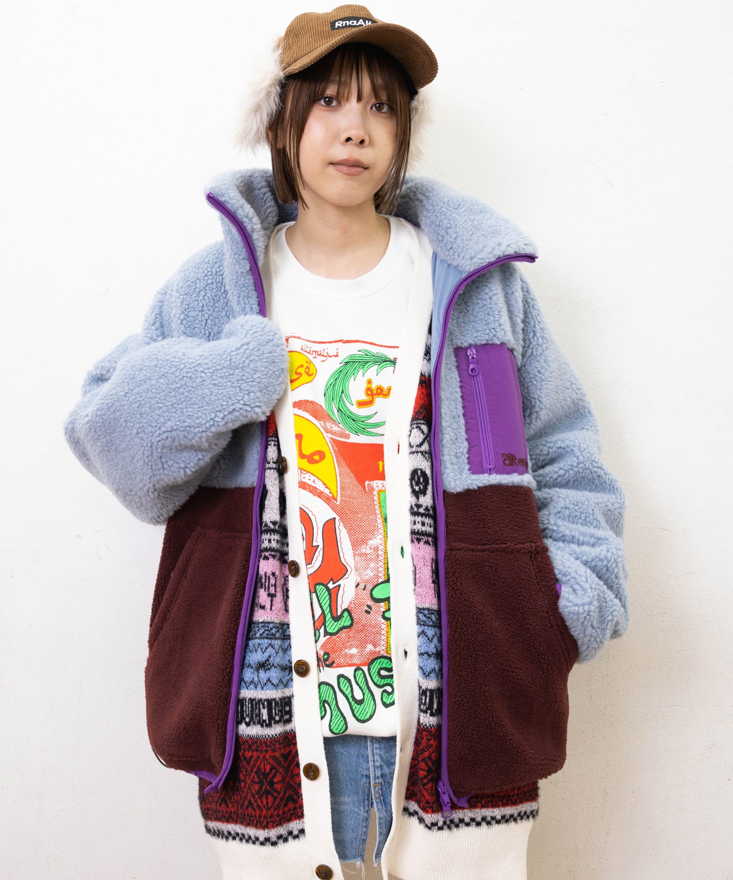 J2163 マルチカラーボアジャケット(M ホワイト/ブルー): アウター