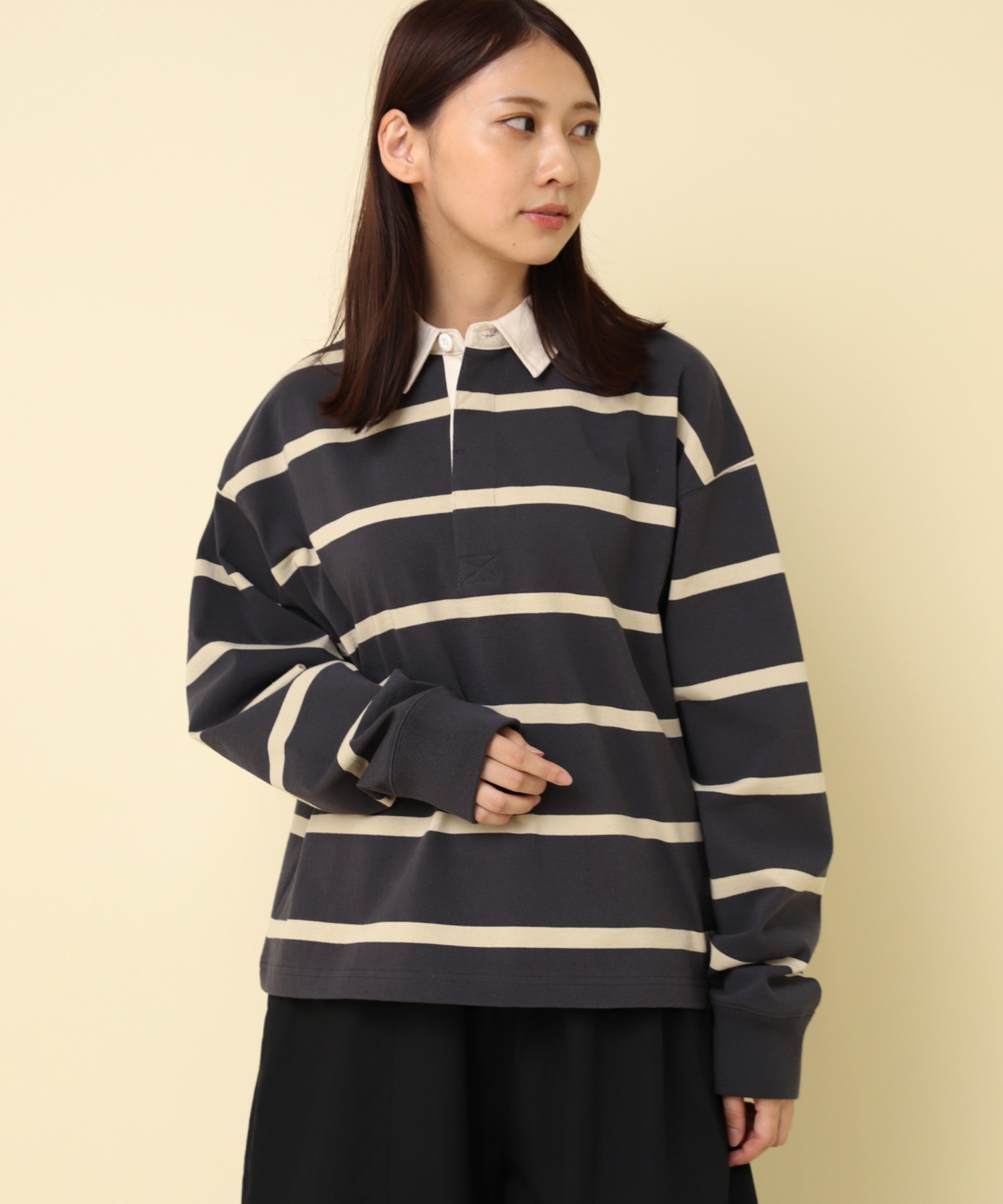 M2393 ヴィンテージコットンラガーシャツ(F グレー/アイボリー