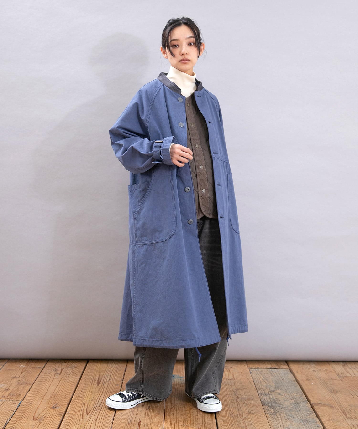 C0785 ちょい立ち襟のアーミーコート(F バイキングブルー): アウター